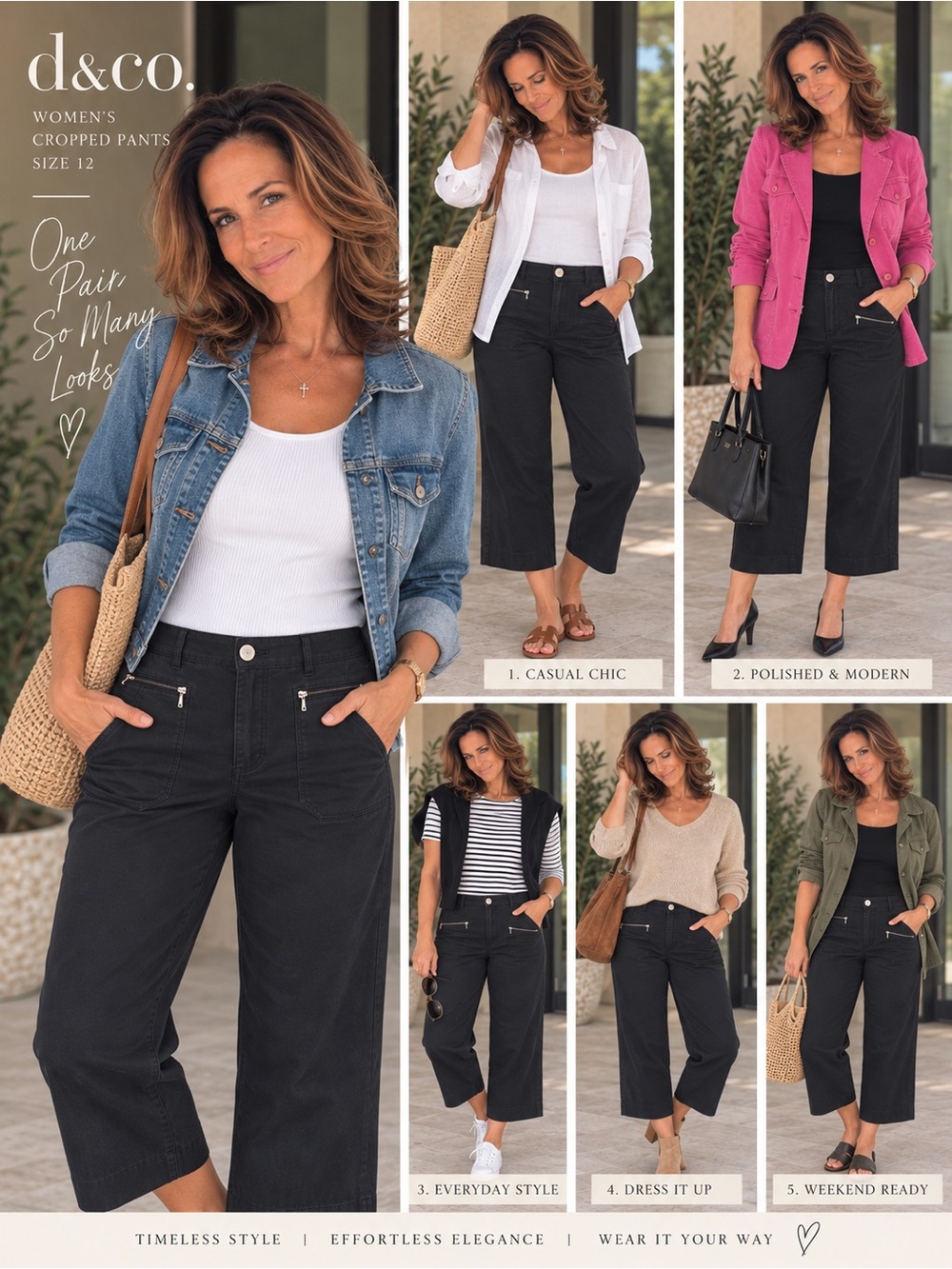 Lauren Active Ralph Lauren Black Cropped Pants Size 12 Zip Pocket Capri - Picture 2 of 3